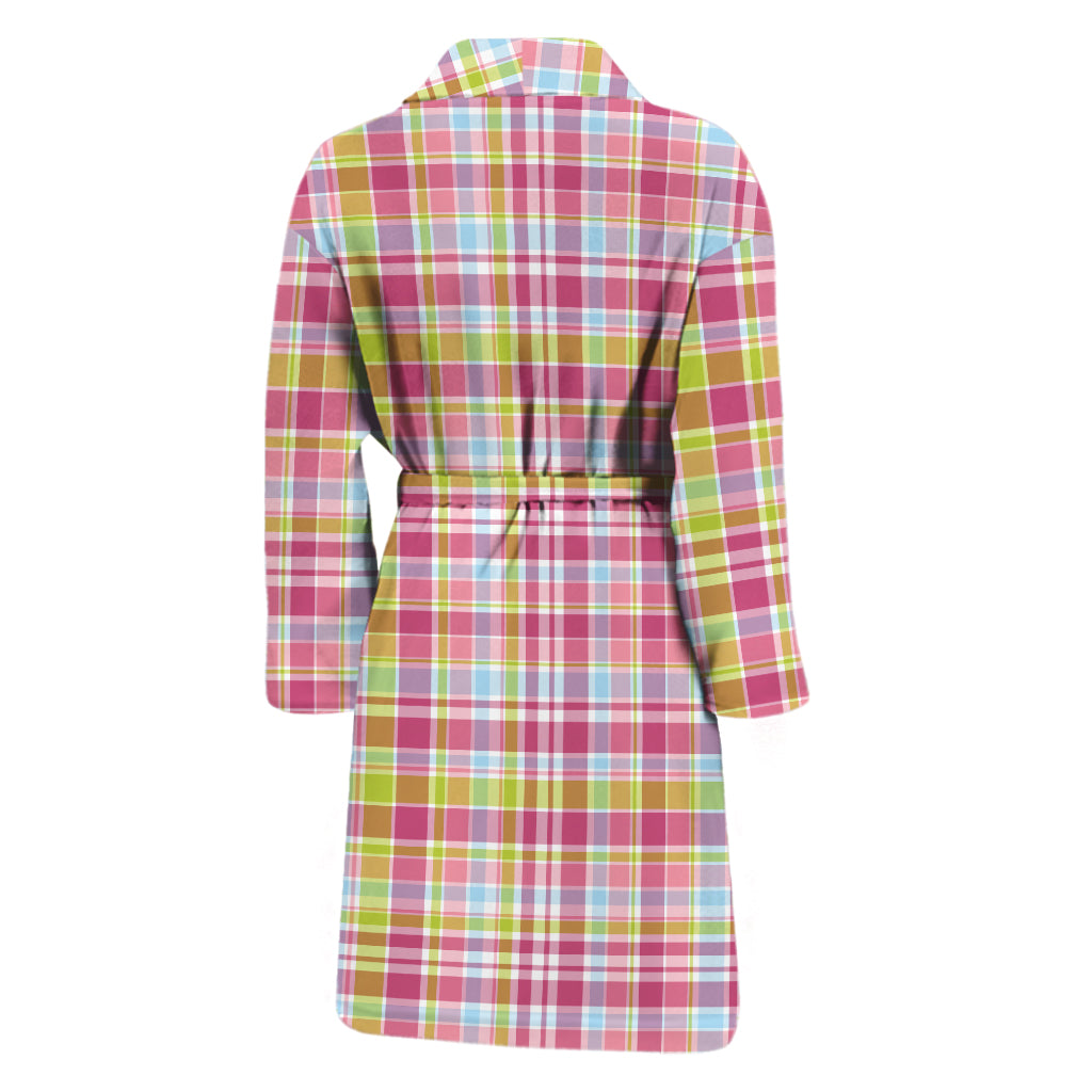 Cotton Candy Pastel Plaid Pattern Print Men's Bathrobe