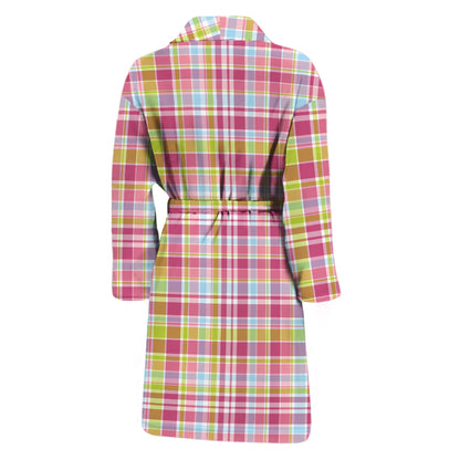 Cotton Candy Pastel Plaid Pattern Print Men's Bathrobe