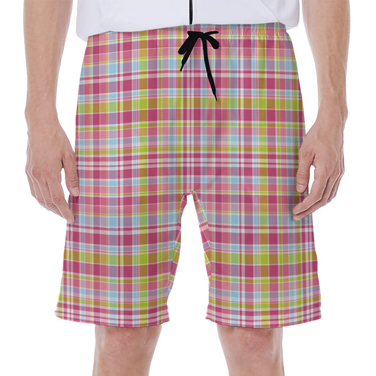 Cotton Candy Pastel Plaid Pattern Print Men's Beach Shorts