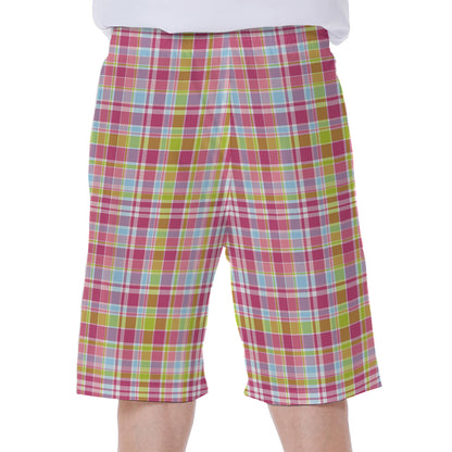 Cotton Candy Pastel Plaid Pattern Print Men's Beach Shorts