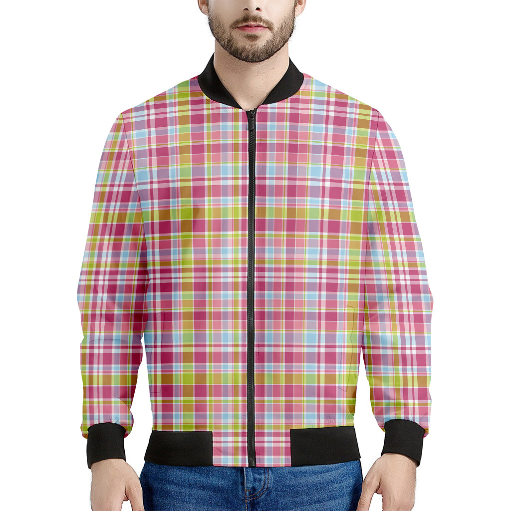 Cotton Candy Pastel Plaid Pattern Print Men's Bomber Jacket