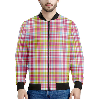 Cotton Candy Pastel Plaid Pattern Print Men's Bomber Jacket
