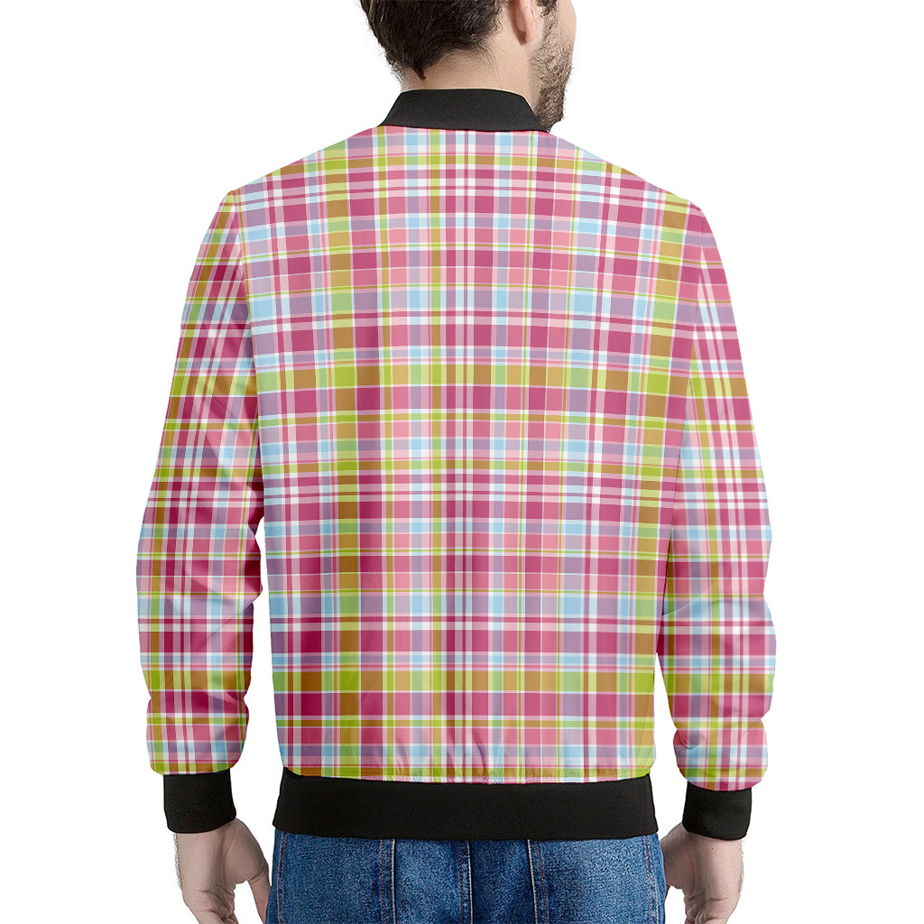 Cotton Candy Pastel Plaid Pattern Print Men's Bomber Jacket