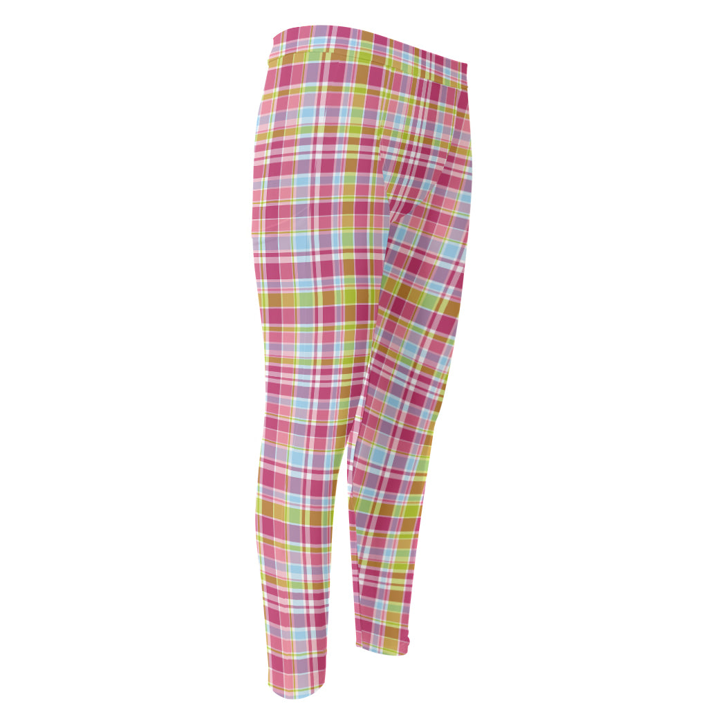 Cotton Candy Pastel Plaid Pattern Print Men's Compression Pants