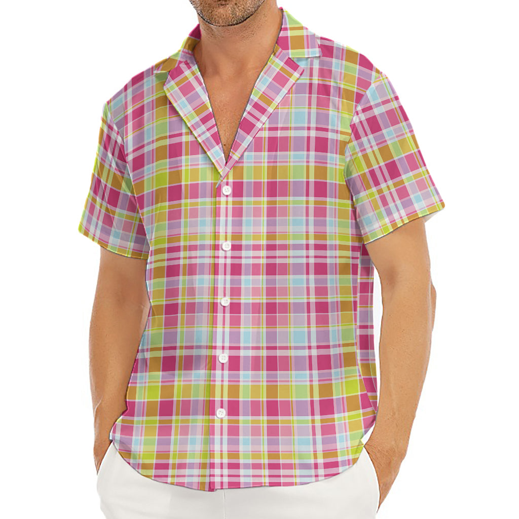 Cotton Candy Pastel Plaid Pattern Print Men's Deep V-Neck Shirt