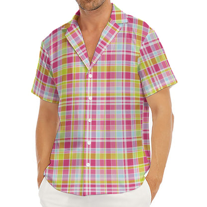 Cotton Candy Pastel Plaid Pattern Print Men's Deep V-Neck Shirt