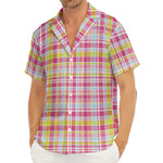 Cotton Candy Pastel Plaid Pattern Print Men's Deep V-Neck Shirt