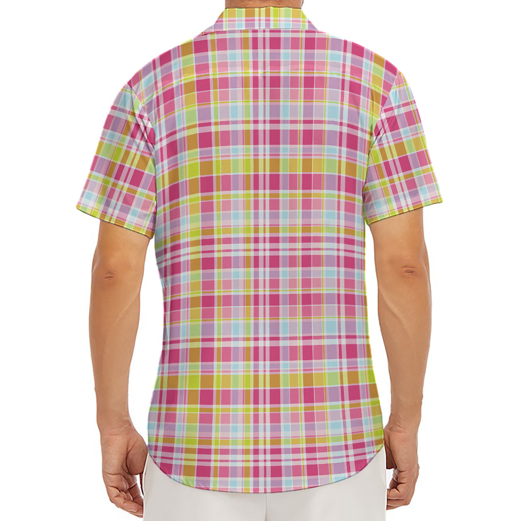 Cotton Candy Pastel Plaid Pattern Print Men's Deep V-Neck Shirt