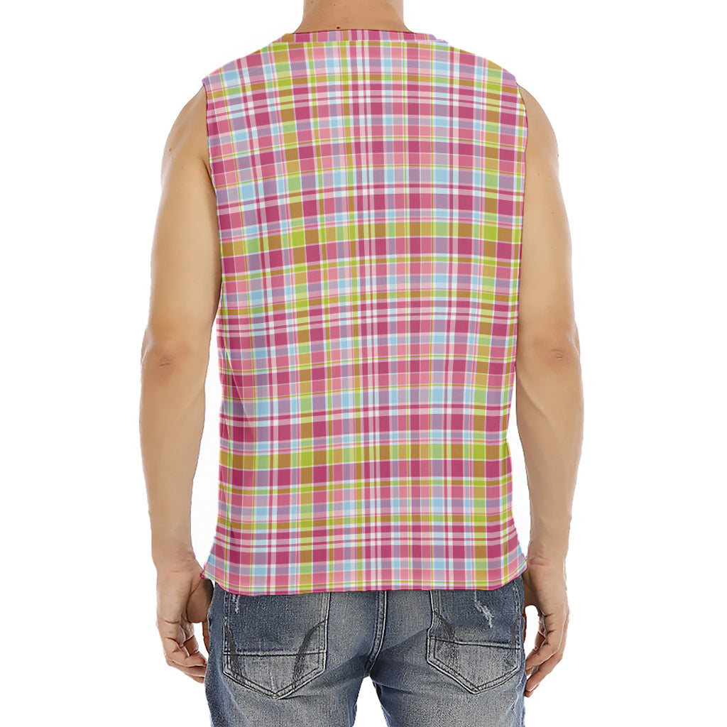 Cotton Candy Pastel Plaid Pattern Print Men's Fitness Tank Top