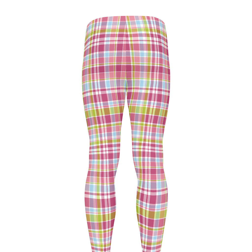 Cotton Candy Pastel Plaid Pattern Print Men's leggings