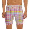 Cotton Candy Pastel Plaid Pattern Print Men's Long Boxer Briefs