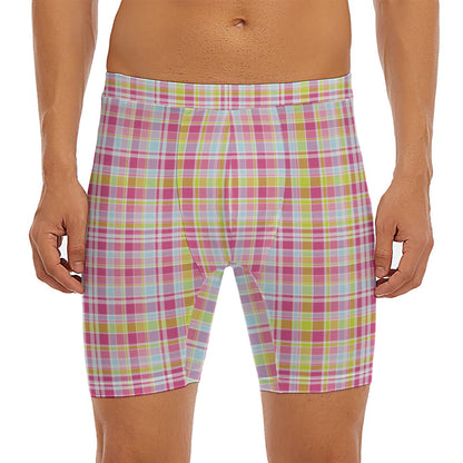 Cotton Candy Pastel Plaid Pattern Print Men's Long Boxer Briefs