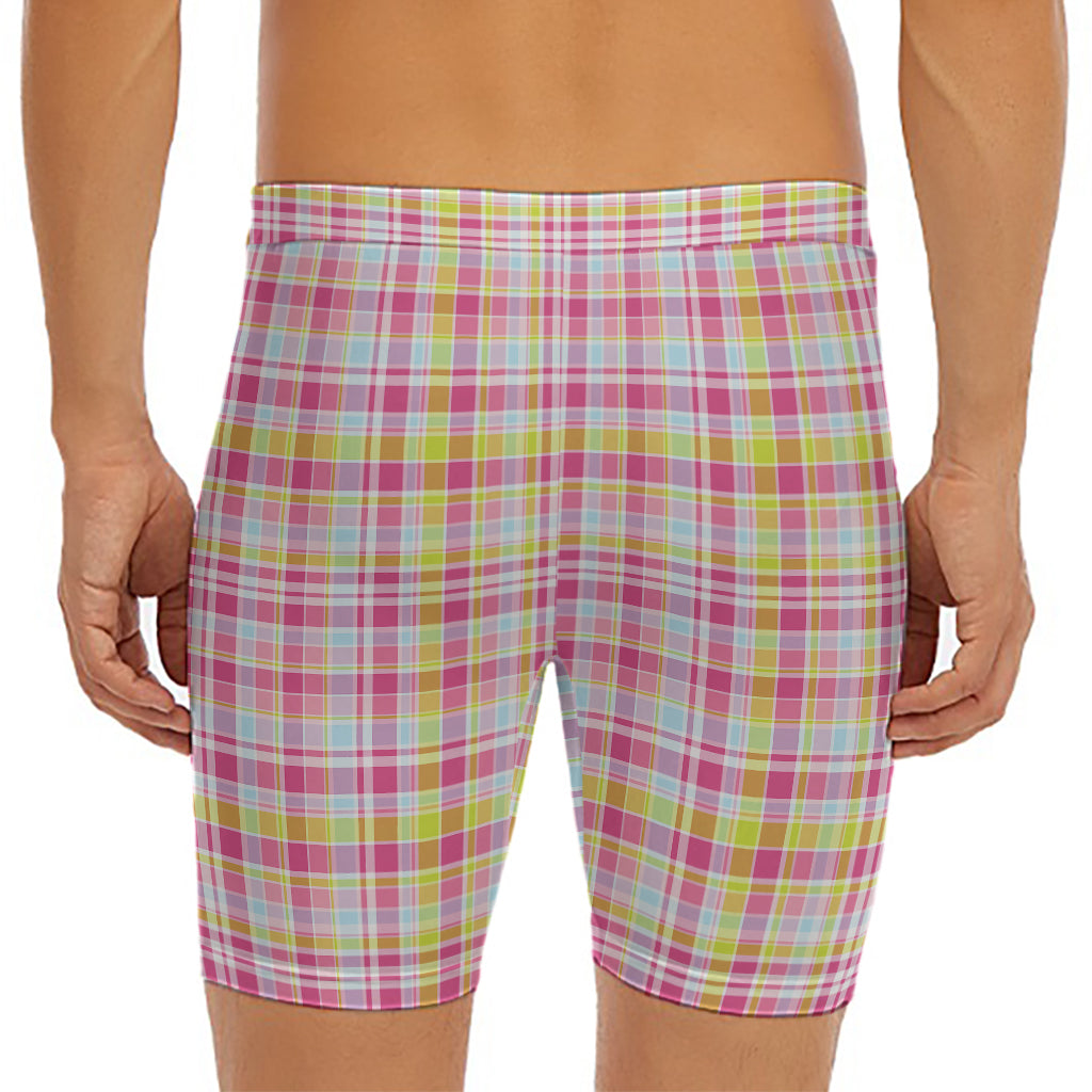 Cotton Candy Pastel Plaid Pattern Print Men's Long Boxer Briefs