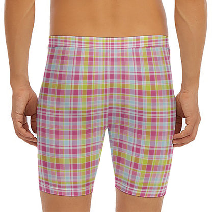Cotton Candy Pastel Plaid Pattern Print Men's Long Boxer Briefs