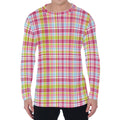 Cotton Candy Pastel Plaid Pattern Print Men's Long Sleeve T-Shirt
