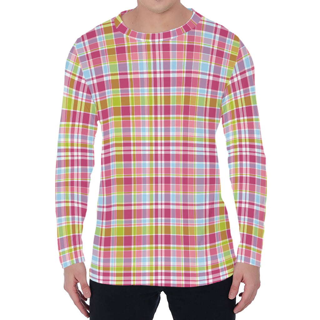 Cotton Candy Pastel Plaid Pattern Print Men's Long Sleeve T-Shirt