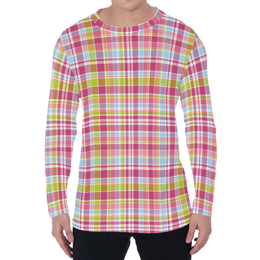 Cotton Candy Pastel Plaid Pattern Print Men's Long Sleeve T-Shirt