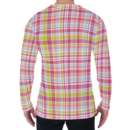 Cotton Candy Pastel Plaid Pattern Print Men's Long Sleeve T-Shirt