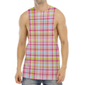 Cotton Candy Pastel Plaid Pattern Print Men's Muscle Tank Top