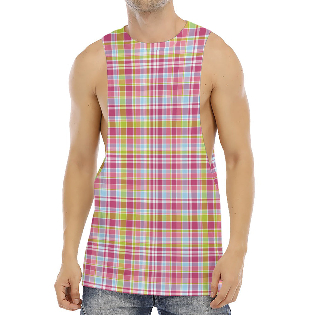 Cotton Candy Pastel Plaid Pattern Print Men's Muscle Tank Top