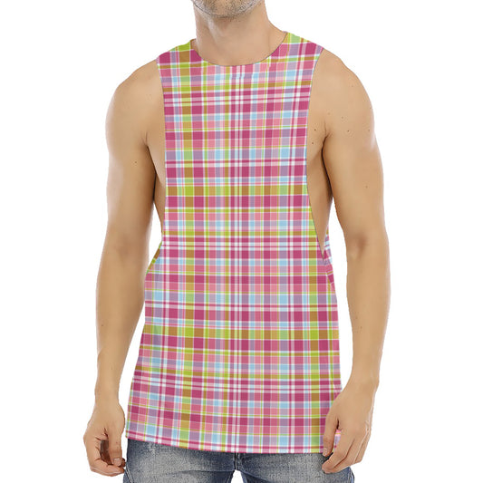 Cotton Candy Pastel Plaid Pattern Print Men's Muscle Tank Top