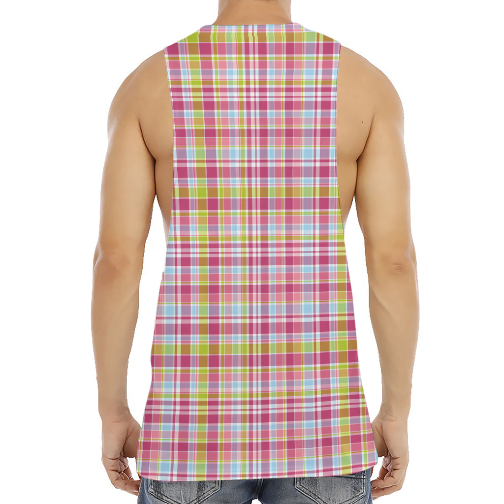Cotton Candy Pastel Plaid Pattern Print Men's Muscle Tank Top