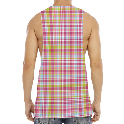 Cotton Candy Pastel Plaid Pattern Print Men's Muscle Tank Top