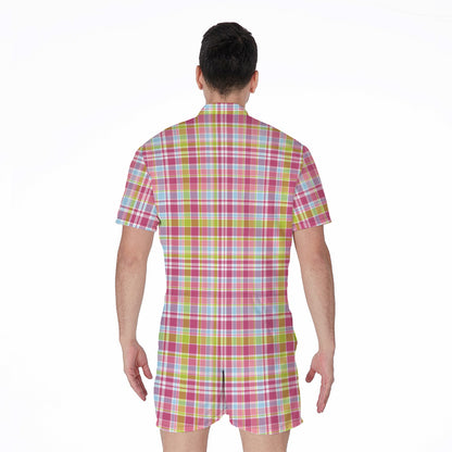 Cotton Candy Pastel Plaid Pattern Print Men's Rompers