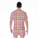 Cotton Candy Pastel Plaid Pattern Print Men's Rompers