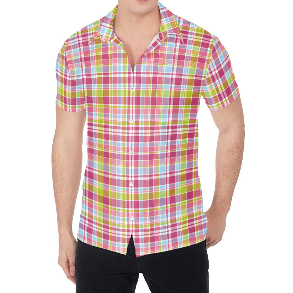 Cotton Candy Pastel Plaid Pattern Print Men's Shirt