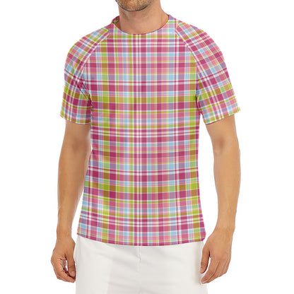 Cotton Candy Pastel Plaid Pattern Print Men's Short Sleeve Rash Guard