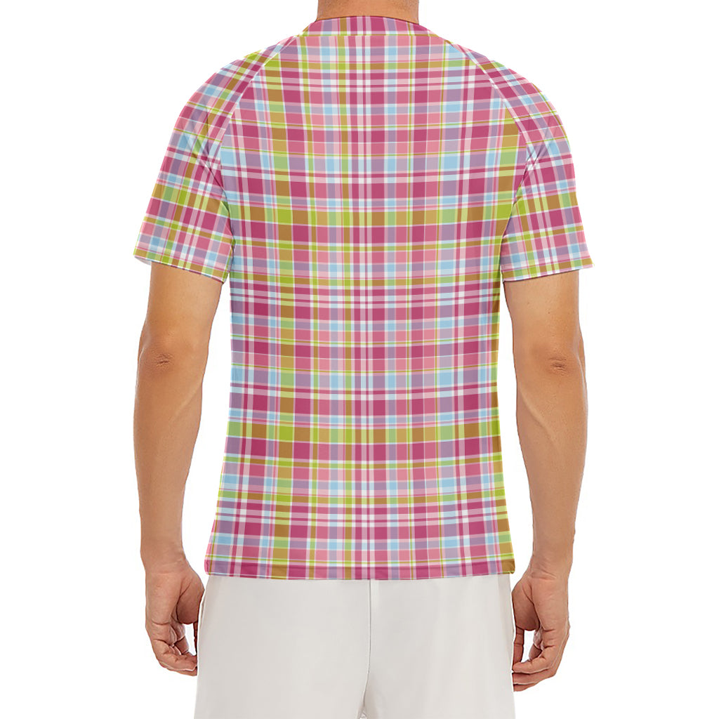 Cotton Candy Pastel Plaid Pattern Print Men's Short Sleeve Rash Guard
