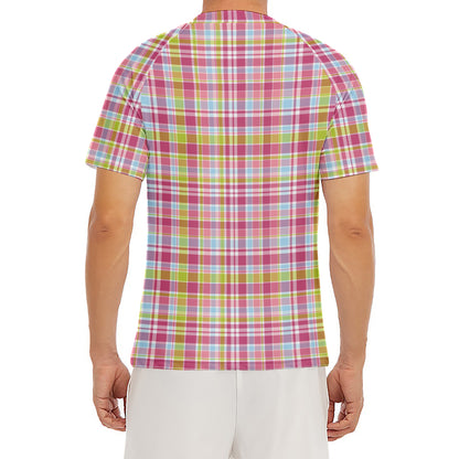 Cotton Candy Pastel Plaid Pattern Print Men's Short Sleeve Rash Guard