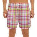 Cotton Candy Pastel Plaid Pattern Print Men's Split Running Shorts