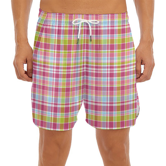 Cotton Candy Pastel Plaid Pattern Print Men's Split Running Shorts