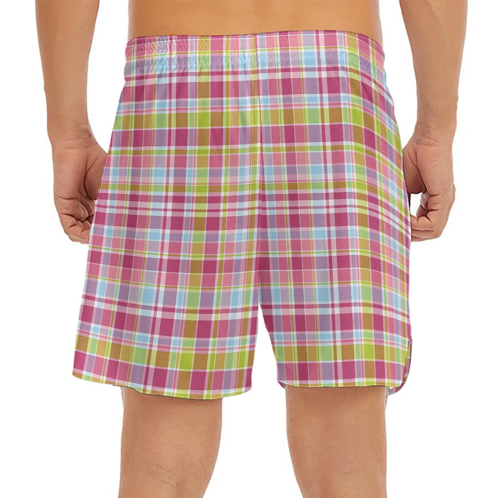 Cotton Candy Pastel Plaid Pattern Print Men's Split Running Shorts