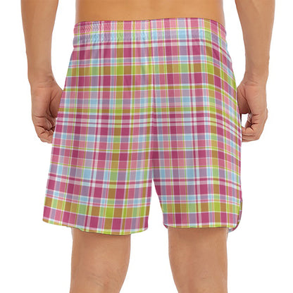 Cotton Candy Pastel Plaid Pattern Print Men's Split Running Shorts