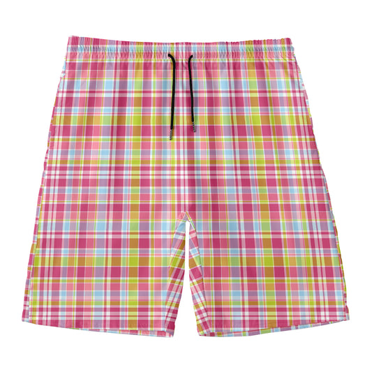 Cotton Candy Pastel Plaid Pattern Print Men's Swim Trunks