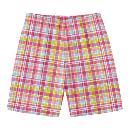 Cotton Candy Pastel Plaid Pattern Print Men's Swim Trunks