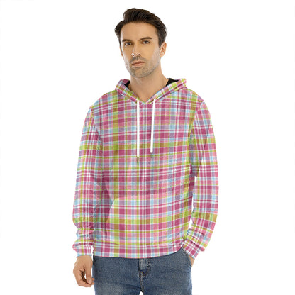 Cotton Candy Pastel Plaid Pattern Print Men's Velvet Pullover Hoodie