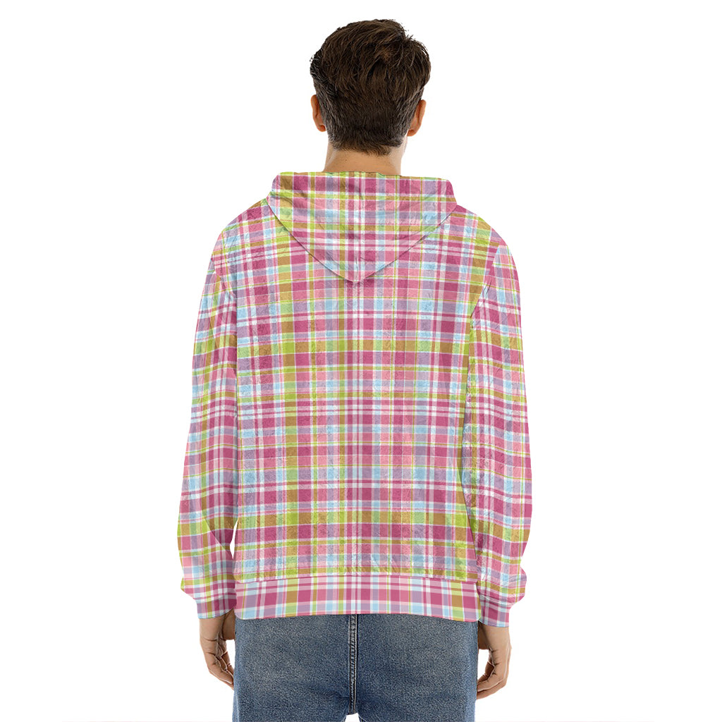 Cotton Candy Pastel Plaid Pattern Print Men's Velvet Pullover Hoodie