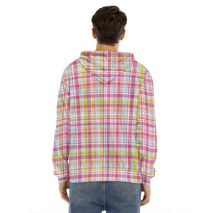 Cotton Candy Pastel Plaid Pattern Print Men's Velvet Pullover Hoodie