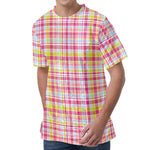 Cotton Candy Pastel Plaid Pattern Print Men's Velvet T-Shirt