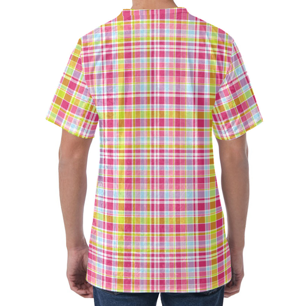 Cotton Candy Pastel Plaid Pattern Print Men's Velvet T-Shirt