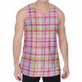 Cotton Candy Pastel Plaid Pattern Print Men's Velvet Tank Top