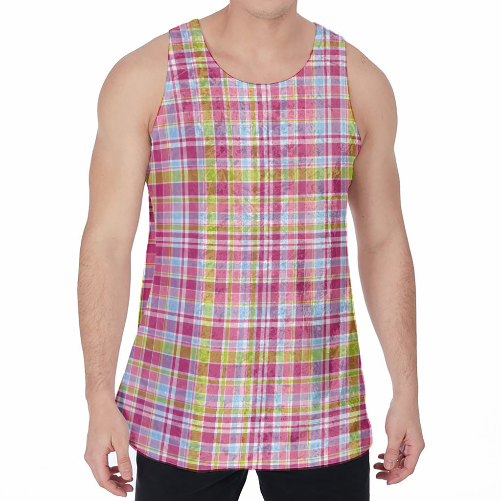 Cotton Candy Pastel Plaid Pattern Print Men's Velvet Tank Top