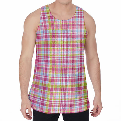 Cotton Candy Pastel Plaid Pattern Print Men's Velvet Tank Top