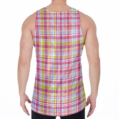 Cotton Candy Pastel Plaid Pattern Print Men's Velvet Tank Top