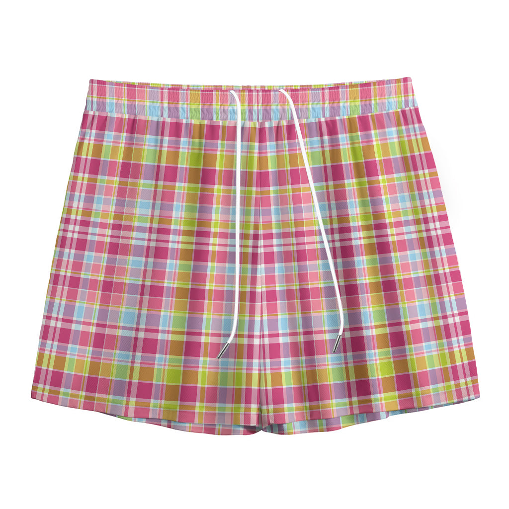 Cotton Candy Pastel Plaid Pattern Print Mesh Shorts