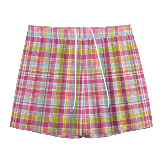 Cotton Candy Pastel Plaid Pattern Print Mesh Shorts